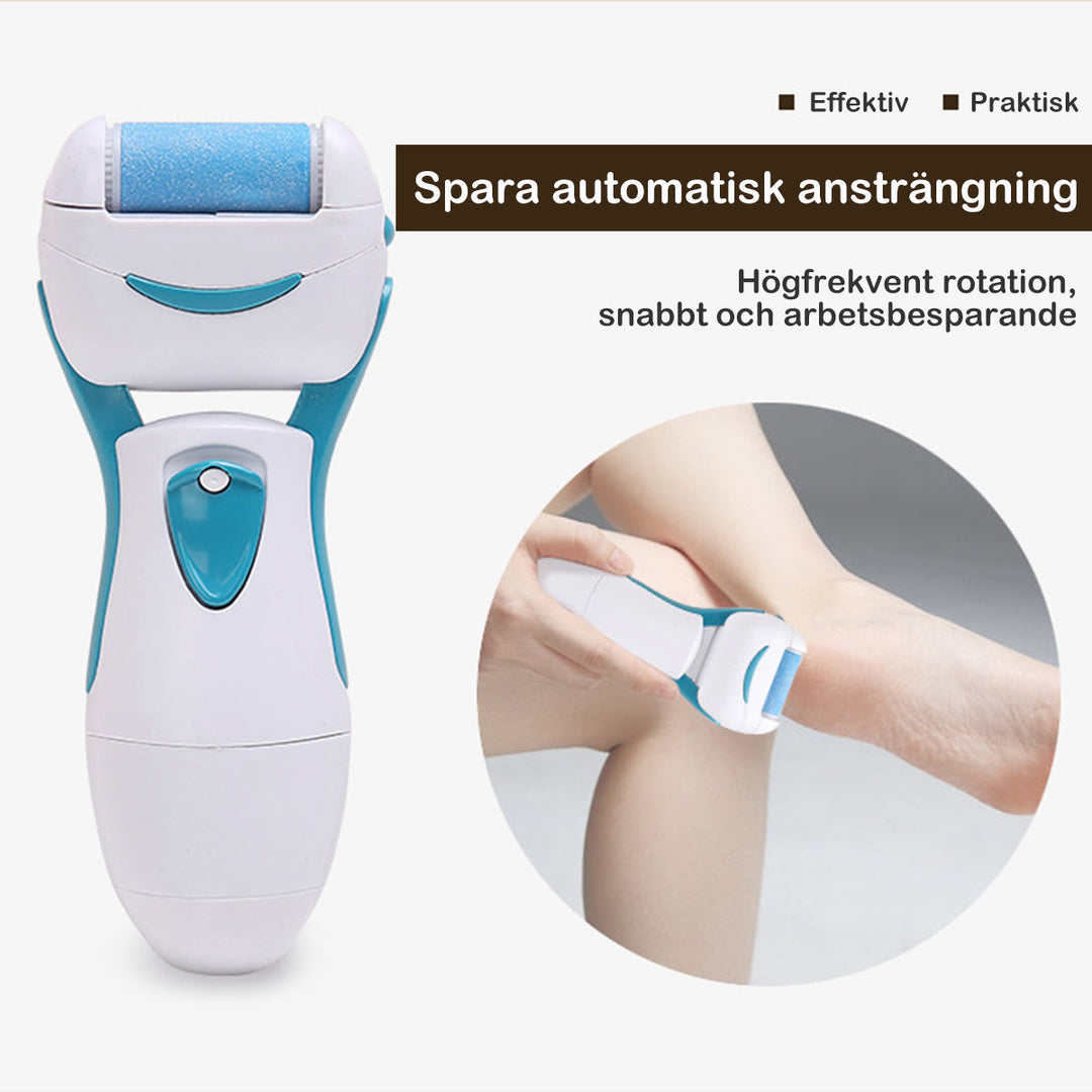 "Elektrisk fotfil med rosa och blått mineralkvartshuvud, ergonomisk design för smidiga och mjuka fötter."