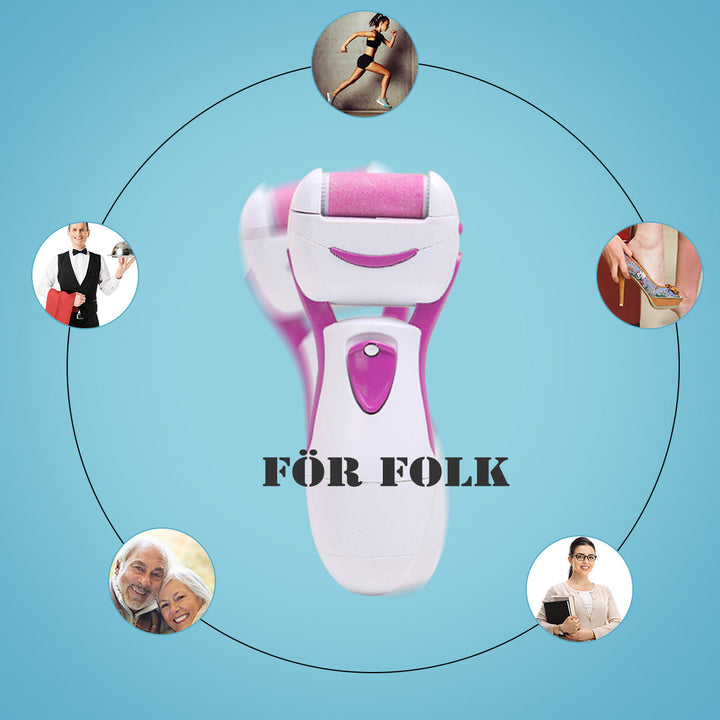 "Elektrisk fotfil med rosa och blått mineralkvartshuvud, ergonomisk design för smidiga och mjuka fötter."