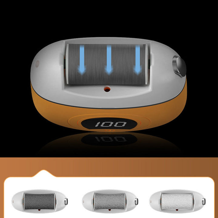 "Elektrisk fotslip med LCD-skärm, ergonomisk design, perfekt för att ta bort förhårdnader och vårda fötternas hälsa."