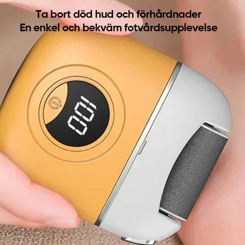 "Elektrisk fotslip med LCD-skärm, ergonomisk design, perfekt för att ta bort förhårdnader och vårda fötternas hälsa."