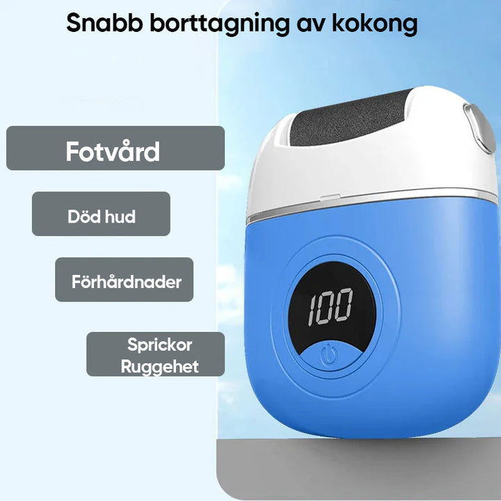 "Elektrisk fotslip med LCD-skärm, ergonomisk design, perfekt för att ta bort förhårdnader och vårda fötternas hälsa."