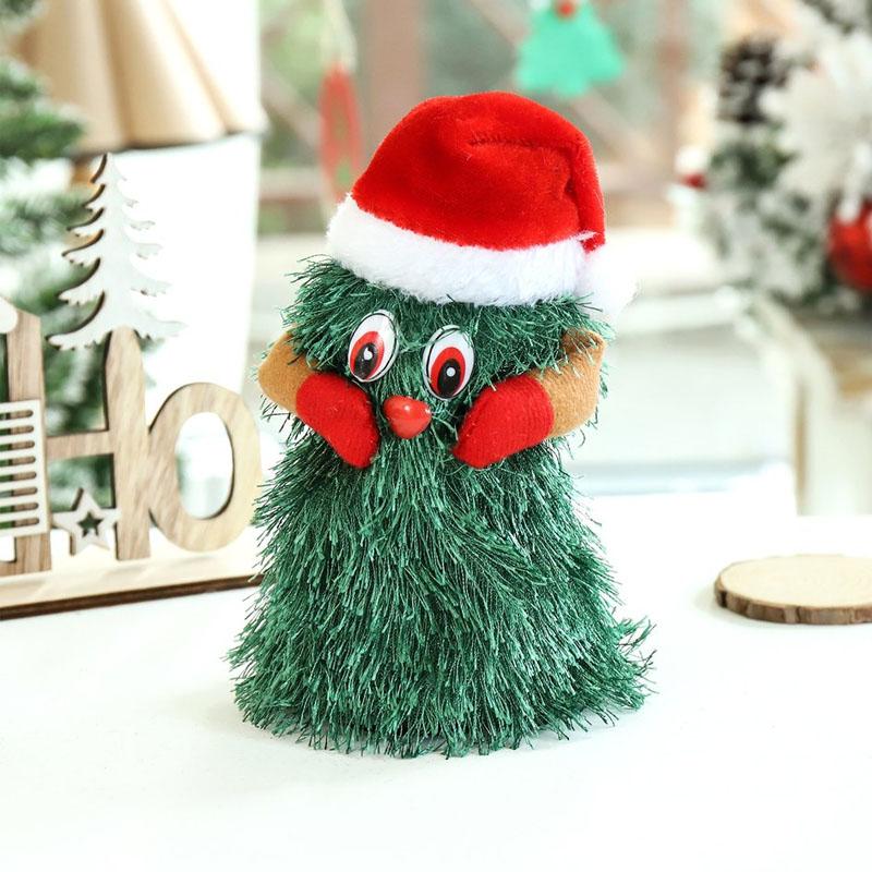 "Elektrisk roterande julgran dekoration med stilrena detaljer, levande ljus och musik, placerad på bord eller fönsterbräda."