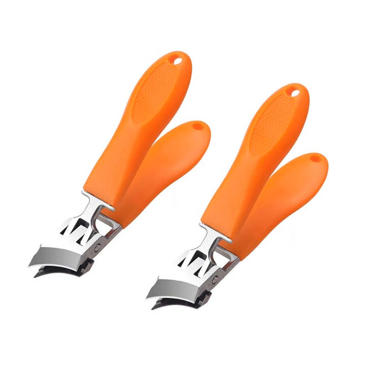 Ergonomisk antistänk nagelklippare i rostfritt stål med bred käköppning och snedställd skäregg, bekvämt handtag.