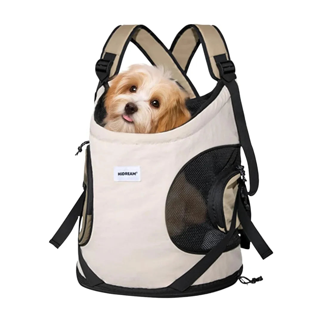 "Ergonomisk frontväska för husdjur, justerbar och ventilerande, med hund, bekväm och stilren för dagliga äventyr."