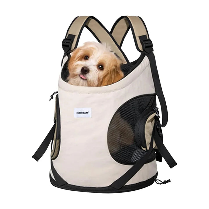 "Ergonomisk frontväska för husdjur, justerbar och ventilerande, med hund, bekväm och stilren för dagliga äventyr."