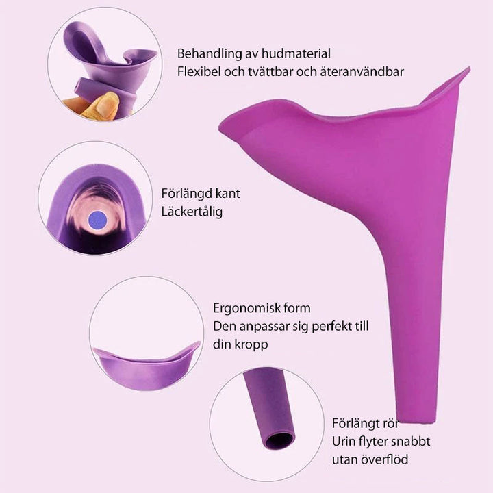 Ergonomisk kisstratt för kvinnor, rosa, portabel, stänksäker, för resor och utomhusbruk, hygienisk silikon.