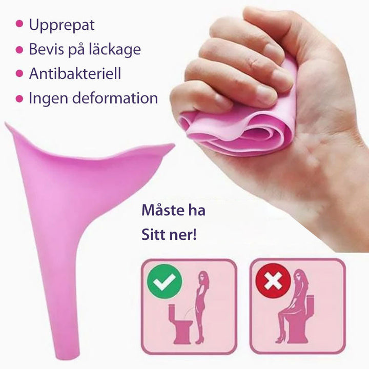 Ergonomisk kisstratt för kvinnor, rosa, portabel, stänksäker, för resor och utomhusbruk, hygienisk silikon.