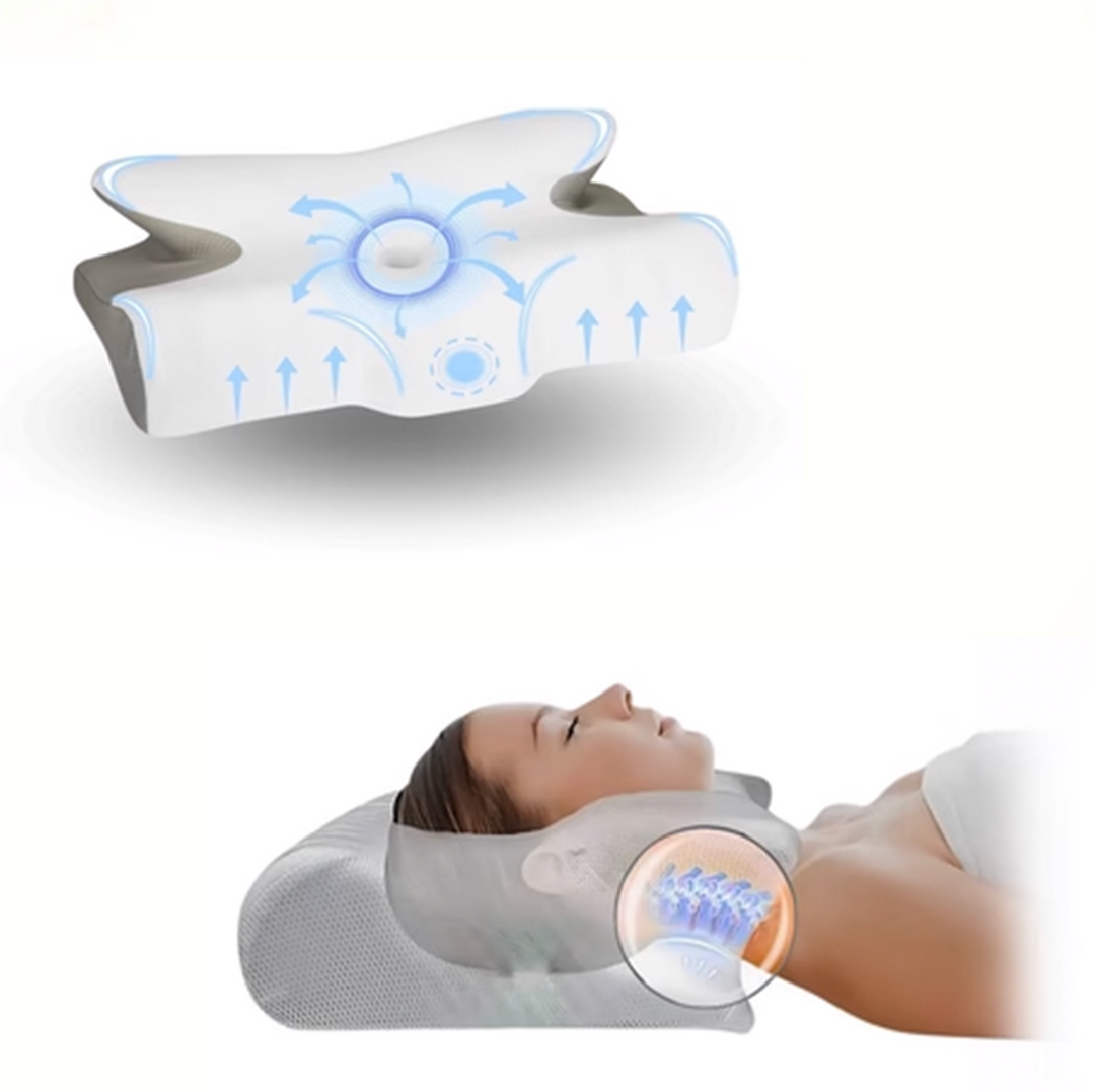 Ergonomisk kudde med handutrymmen för bättre sömn och kroppsstöd, vit med mjukt material och unik design.