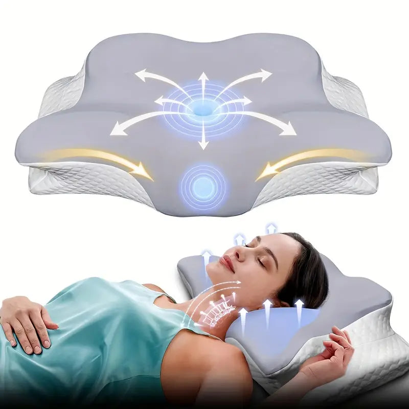 Ergonomisk kudde med handutrymmen för bättre sömn och kroppsstöd, vit med mjukt material och unik design.