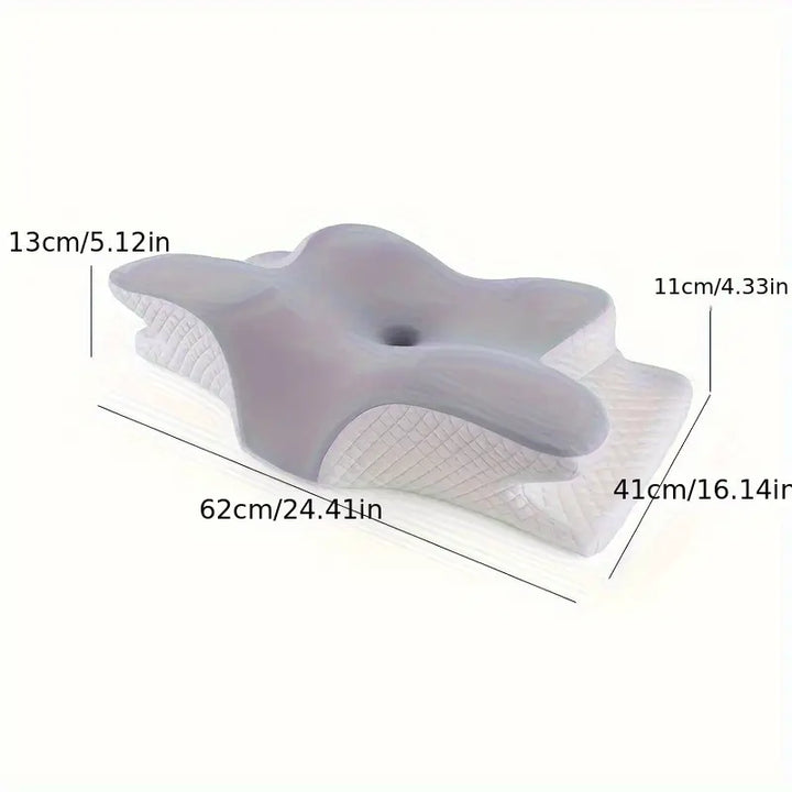 Ergonomisk kudde med handutrymmen för bättre sömn och kroppsstöd, vit med mjukt material och unik design.