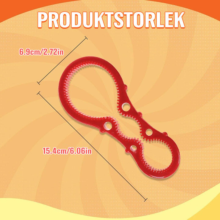 "Ergonomisk Twist Burköppnare i hållbar PVC med justerbart grepp, visar burköppnare i blå, grön och röd."