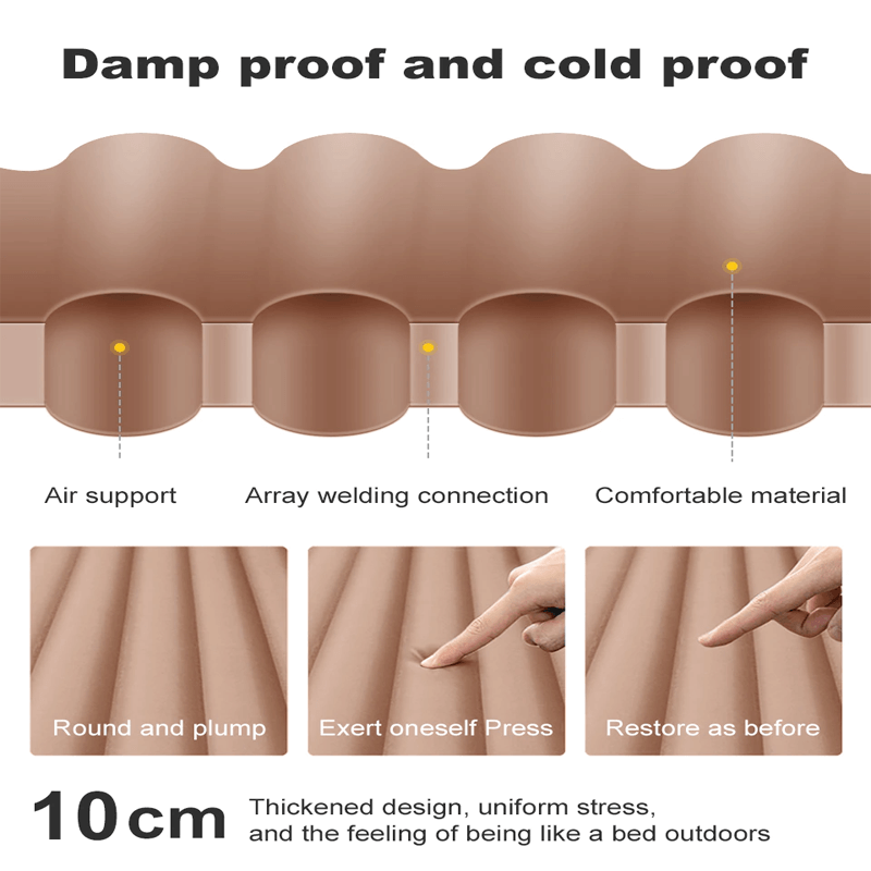 "Ergonomisk uppblåsbar luftmadrass med inbyggd fotpump, bekväm design för camping och gästbruk, grön färg."