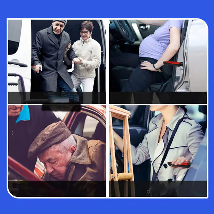 "Ergonomiskt bilhandtag, robust aluminiumlegering, orange och blå för enkel in- och urstigning, säker bilaccessoar."