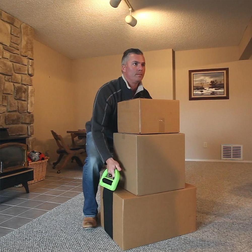 "Ergonomiskt, justerbart lyftbälte för tunga möbler, i slitstark nylon, svart färg, med breda remmar för bekvämt grepp."