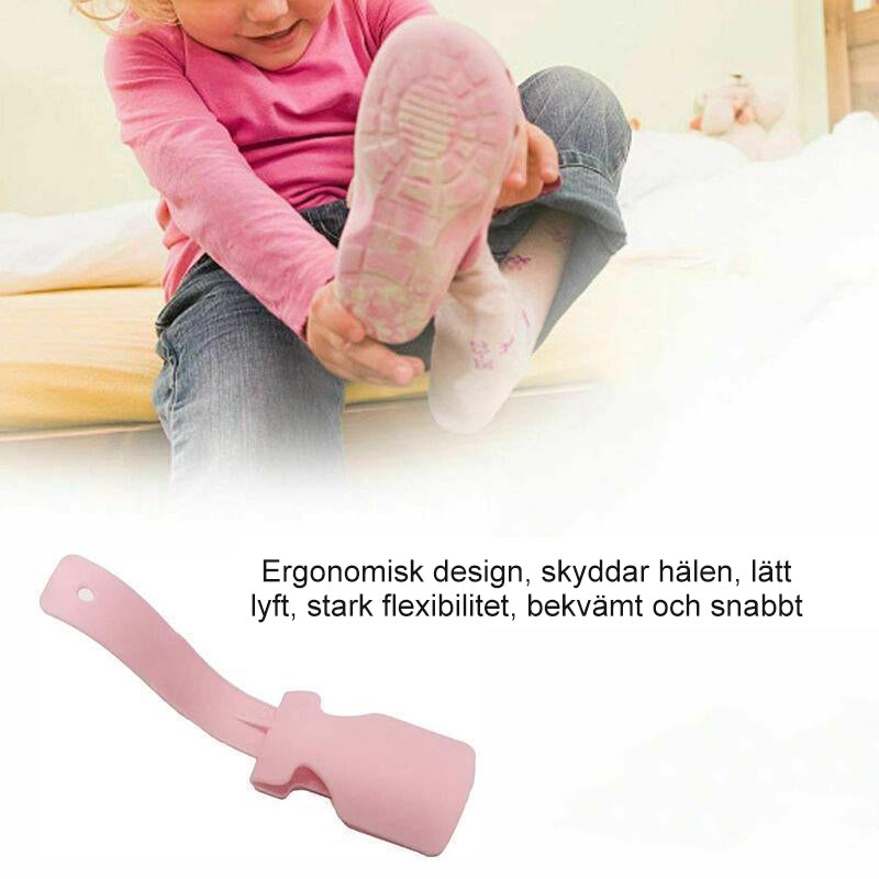 "Ergonomiskt skohorn i mjukt PP-material, rundade kanter, perfekt för dagligt bruk och enkelt att bära med sig."