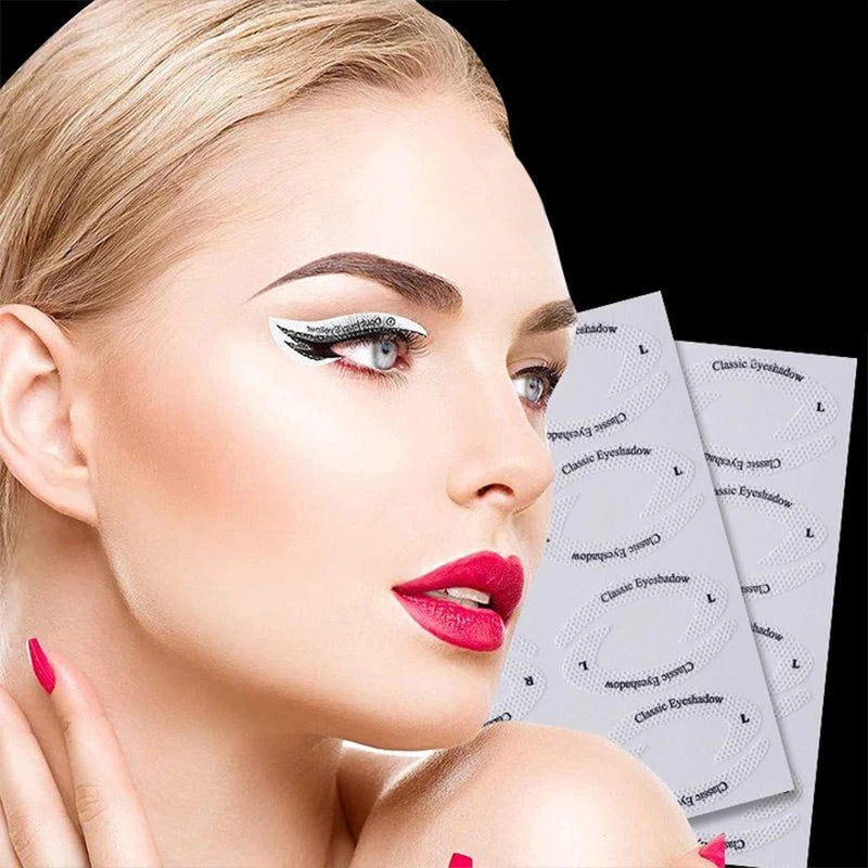 "Eyeliner och ögonskuggstenciler, fyra mallar på vit bakgrund för sminkstilar. Passar alla ögonformer."