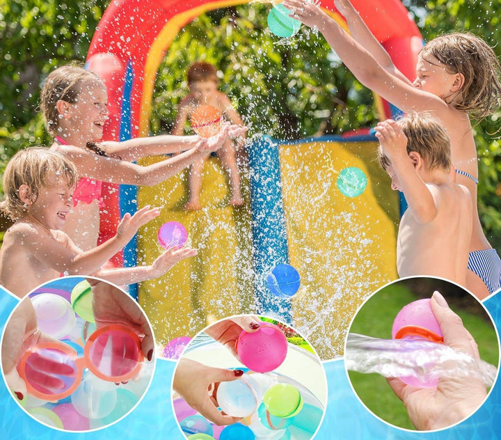 En samling av mjuka silikon-vattenballonger, idealiska för säker sommarlek för barn.