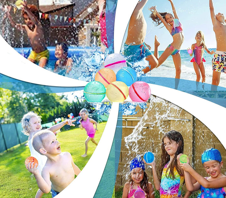 Detaljerad bild av textur på återanvändbar vattenballong, perfekt för barnens vattlek.