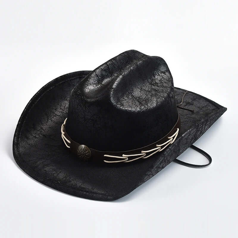 Cowboyhatt i läder med benpärlor – Westernstil