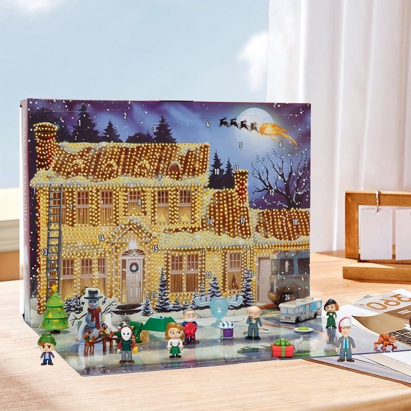 "Färgglad adventskalender 2024 med 24 luckor, julig design, papper, 21x18x3 cm, perfekt för familjeglädje i december."
