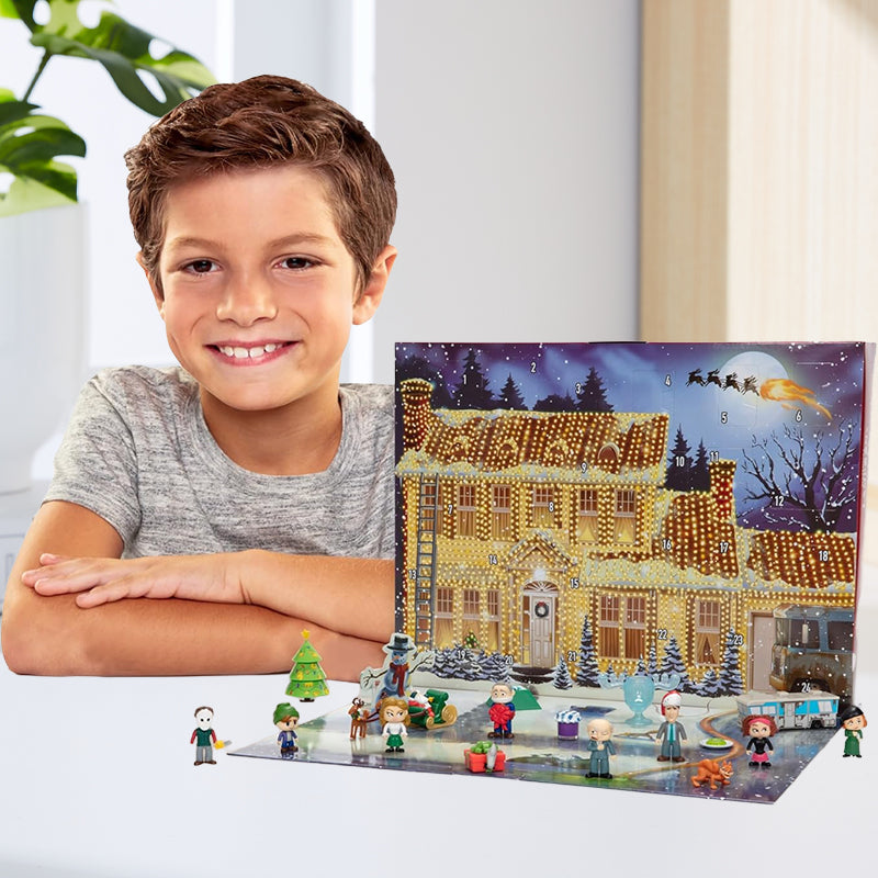 "Färgglad adventskalender 2024 med 24 luckor, julig design, papper, 21x18x3 cm, perfekt för familjeglädje i december."