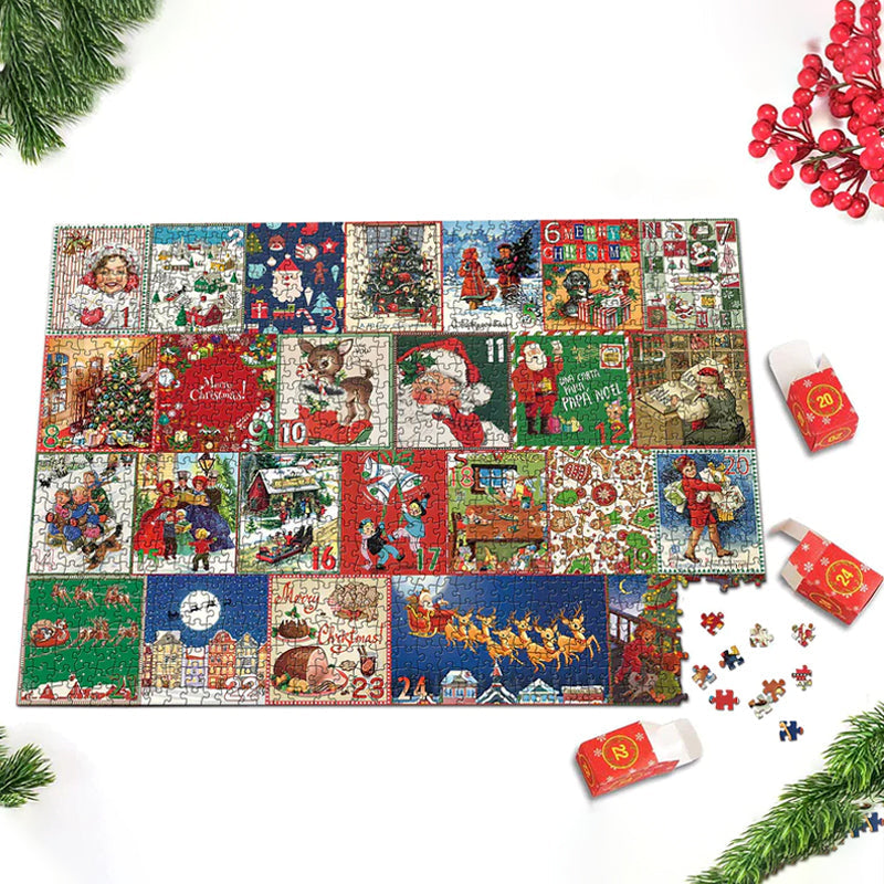 "Färgglad adventskalender 2024 med 24 luckor, julig design, papper, 21x18x3 cm, perfekt för familjeglädje i december."