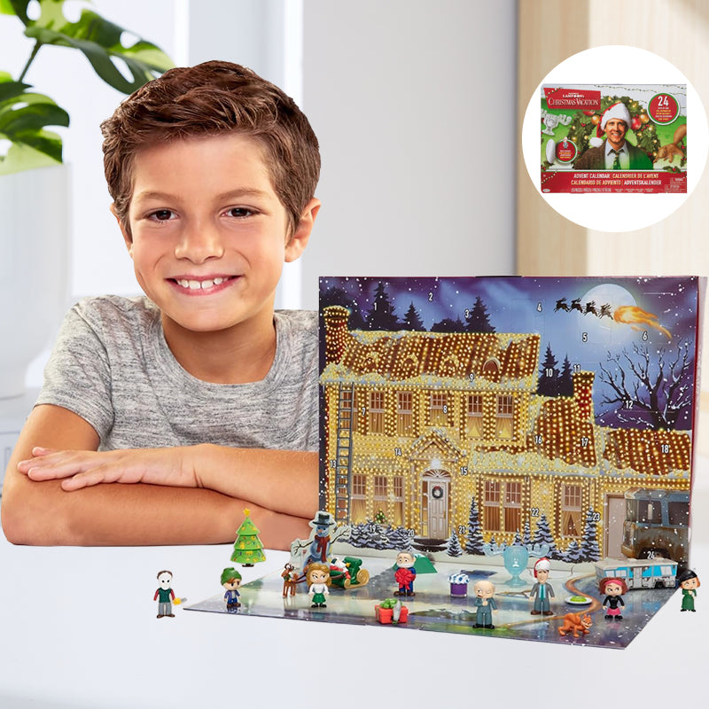 "Färgglad adventskalender 2024 med 24 luckor, julig design, papper, 21x18x3 cm, perfekt för familjeglädje i december."