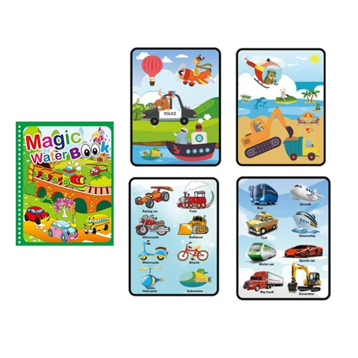 "Färgglad återskapningsbar vattenmålarbok för barn, perfekt för lärande och kreativitet med olika underbara teman."