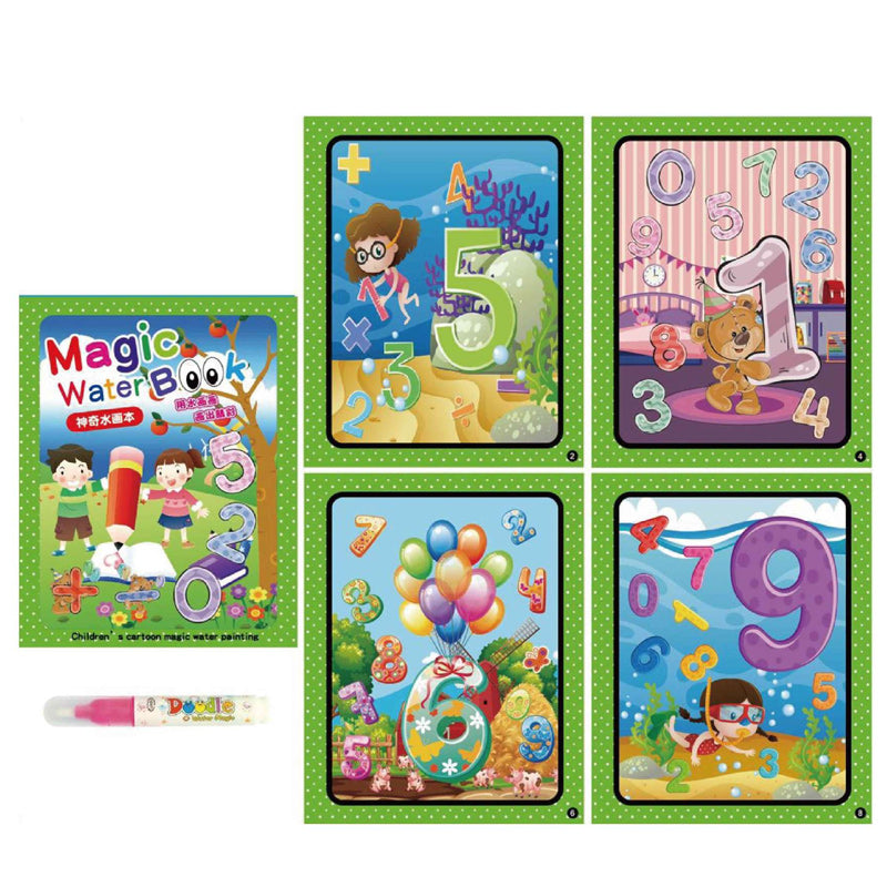 "Färgglad återskapningsbar vattenmålarbok för barn, perfekt för lärande och kreativitet med olika underbara teman."