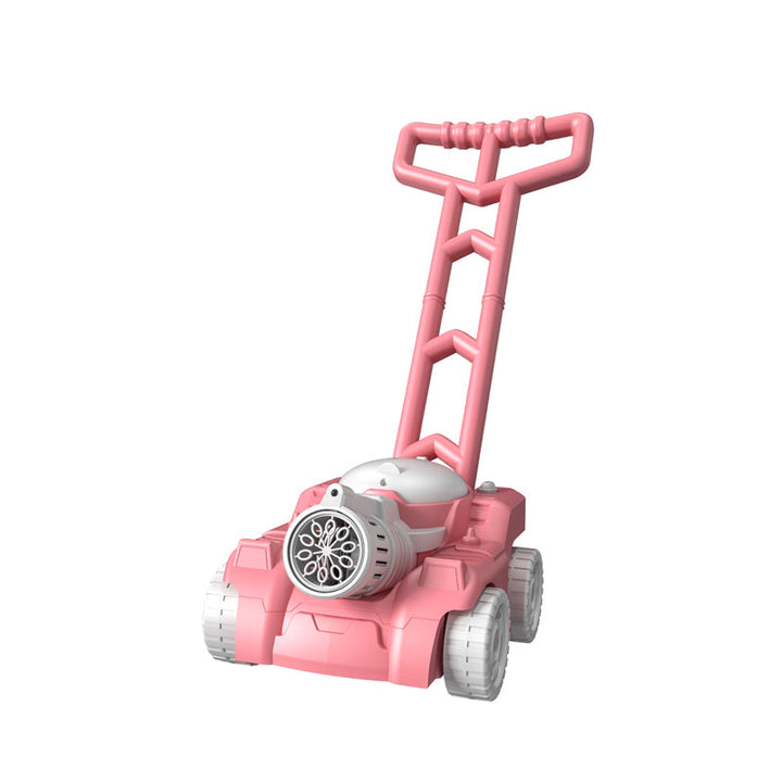 "Färgglad Bubble Mower leksaksgräsklippare för barn, producerar bubblor, perfekt för utomhuslek och motorikutveckling."