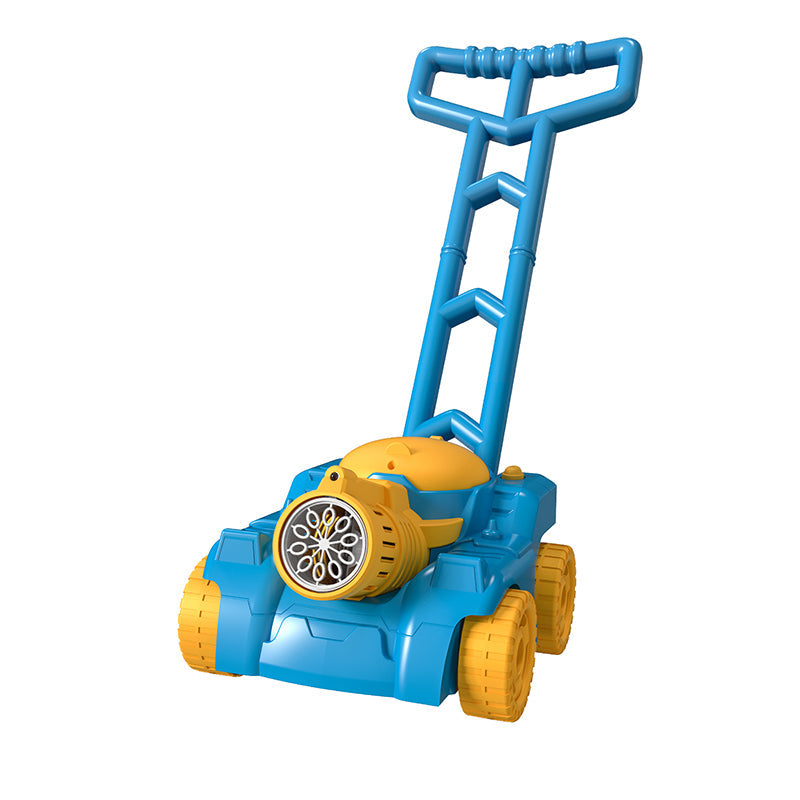 "Färgglad Bubble Mower leksaksgräsklippare för barn, producerar bubblor, perfekt för utomhuslek och motorikutveckling."