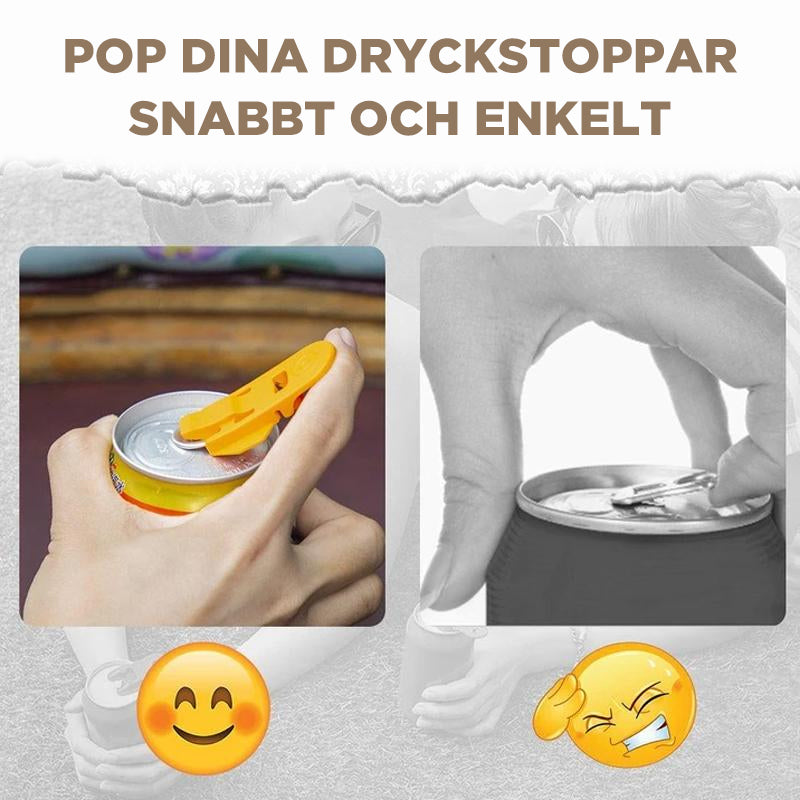 "Färgglad burköppnare i ABS-plast, kompakt design för köket, finns i lila, blå, grön, gul och orange."