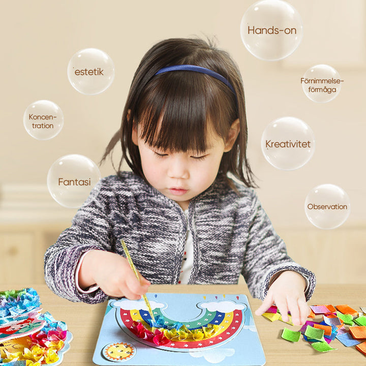 "Färgglad DIY Poke Art leksak för barn, främjar kreativitet och finmotorik med tygpunkteringar, perfekt för 3 år+"