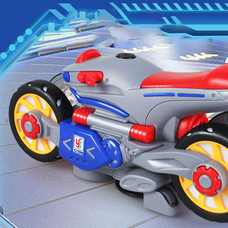 "Färgglad elektrisk barnmotorcykel med ljus och musik, ideal för kreativ lek och spännande äventyr i livfull design."