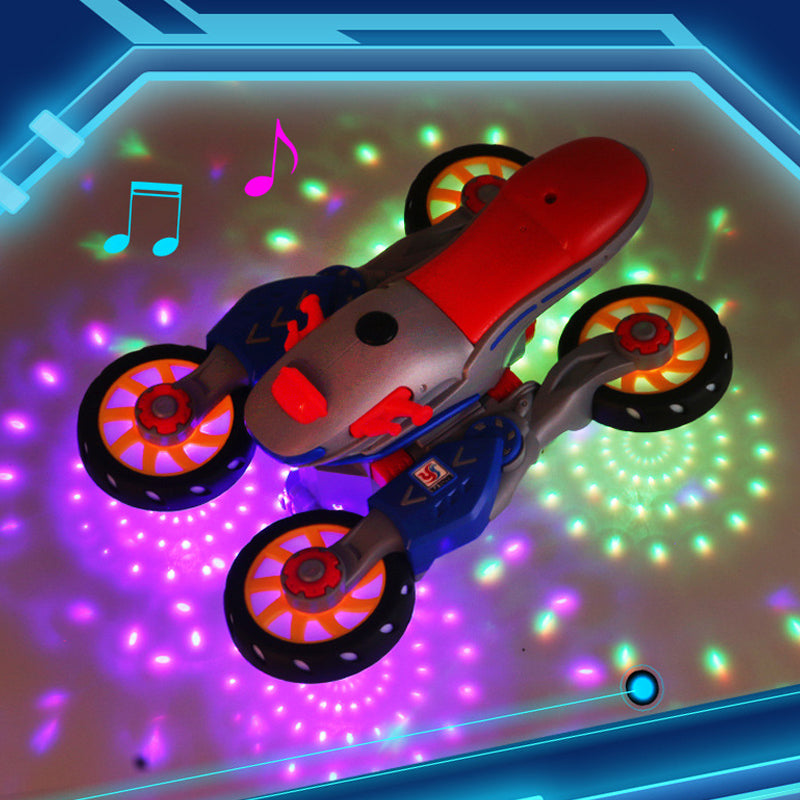 "Färgglad elektrisk barnmotorcykel med ljus och musik, ideal för kreativ lek och spännande äventyr i livfull design."