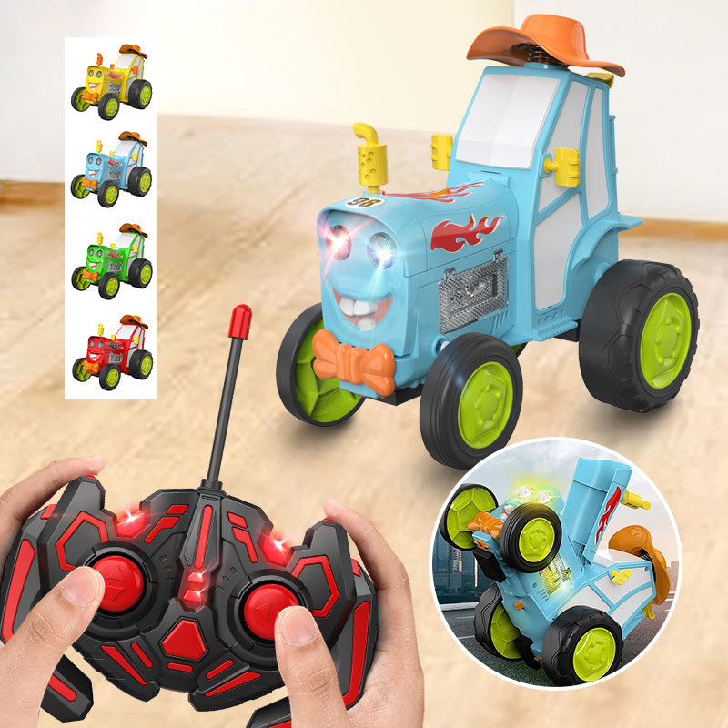 Färgglad fjärrstyrd stuntbil med bländande ljuseffekter; idealisk barnleksak för spänning och underhållning.