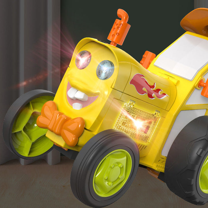 Färgglad fjärrstyrd stuntbil med bländande ljuseffekter; idealisk barnleksak för spänning och underhållning.