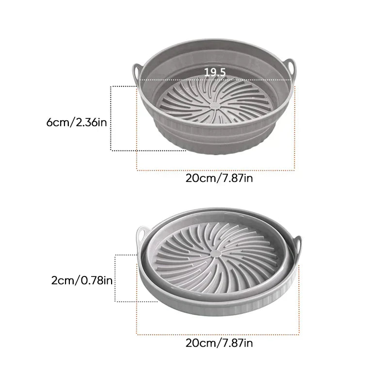 "Färgglad hopfällbar silikon air fryer grillpanna för kök, kvadratisk form, främjar hälsosam och enkel matlagning."