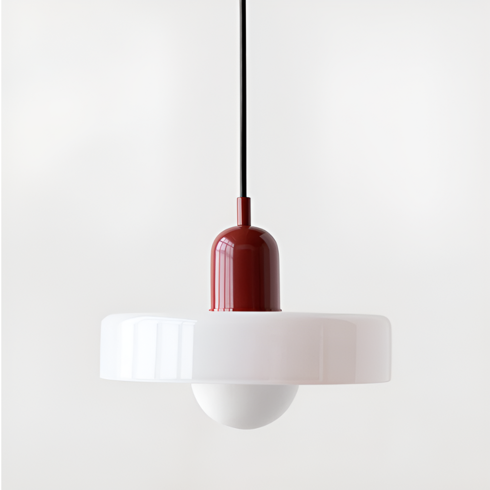 "Färgglad justerbar taklampa i glas, modern design med eleganta linjer och levande färger för stilfull belysning."