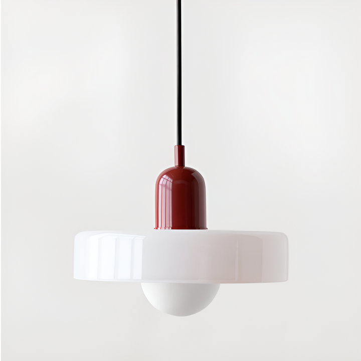 "Färgglad justerbar taklampa i glas, modern design med eleganta linjer och levande färger för stilfull belysning."