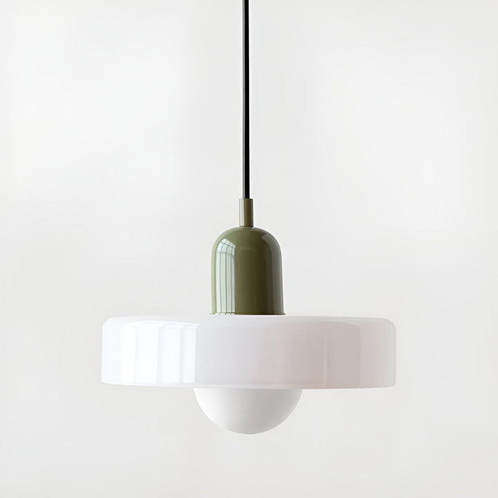 "Färgglad justerbar taklampa i glas, modern design med eleganta linjer och levande färger för stilfull belysning."