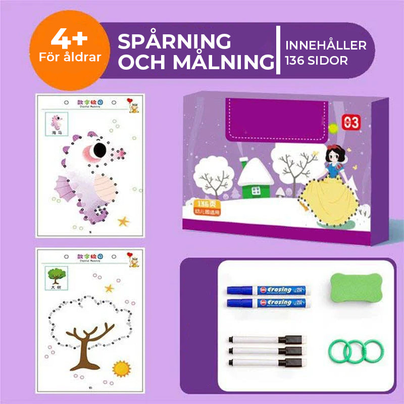 "Färgglad kalkeringsbok för barn, hjälper små i åldern 2-6 att utveckla skriv- och ritfärdigheter."