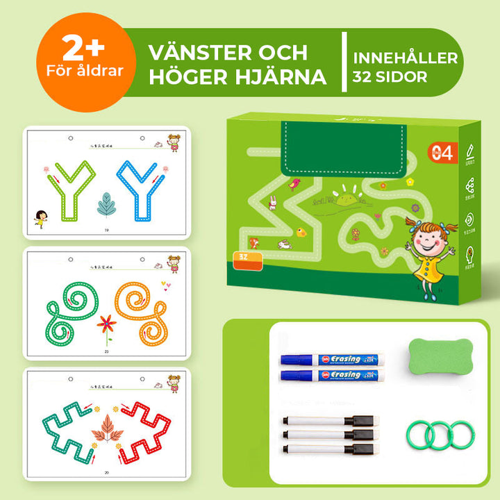 "Färgglad kalkeringsbok för barn, hjälper små i åldern 2-6 att utveckla skriv- och ritfärdigheter."