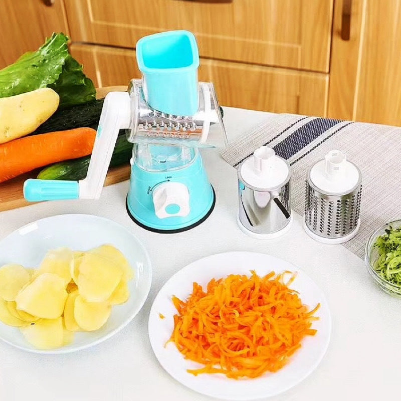 "Färgglad, kompakt grönsaksskärare med rostfria blad, idealisk för att skära och julienne grönsaker snabbt och enkelt."