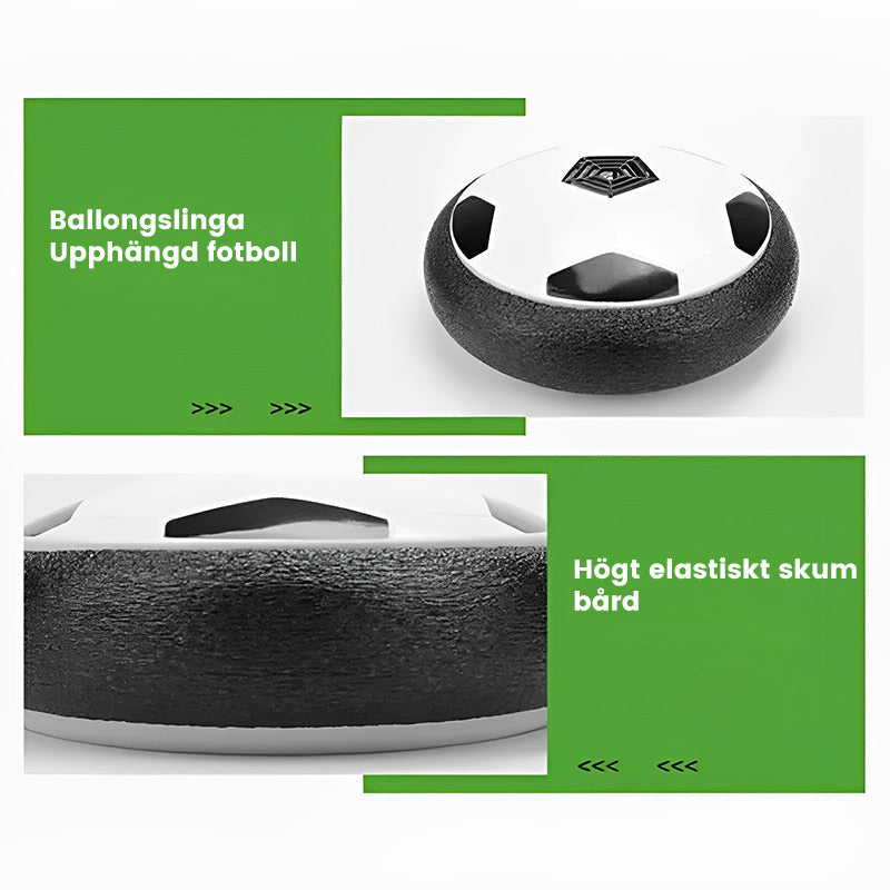 "Färgglad LED-fotboll med hover-effekt, perfekt för barn och husdjur att leka inomhus i mörka miljöer."