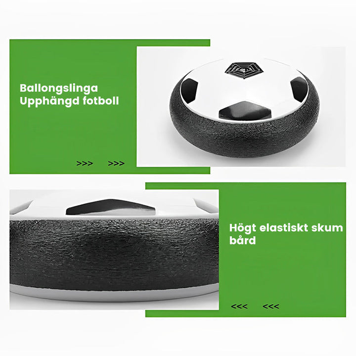 "Färgglad LED-fotboll med hover-effekt, perfekt för barn och husdjur att leka inomhus i mörka miljöer."