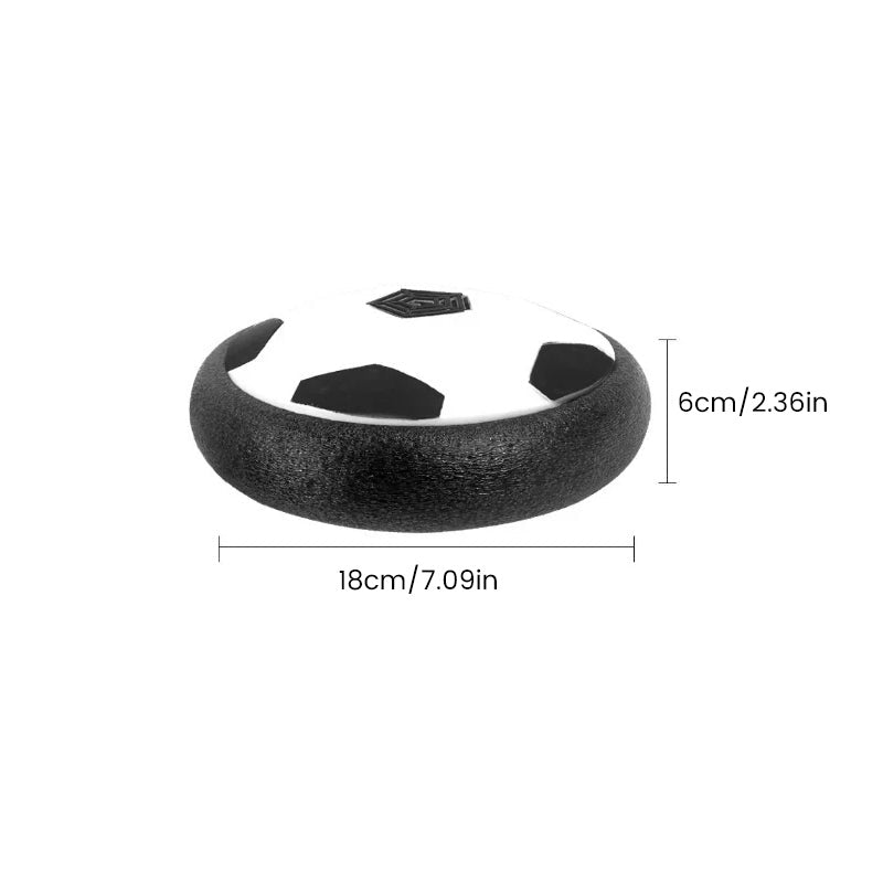 "Färgglad LED-fotboll med hover-effekt, perfekt för barn och husdjur att leka inomhus i mörka miljöer."