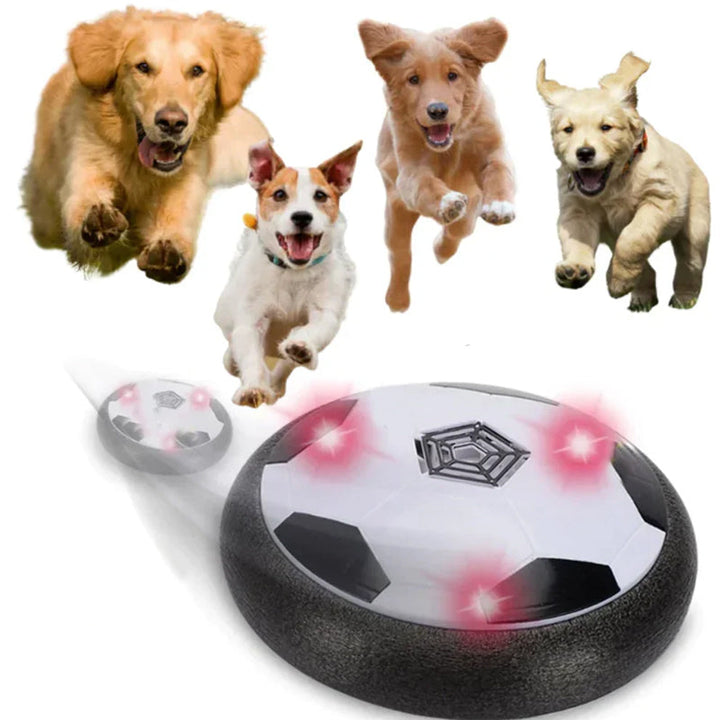 "Färgglad LED-fotboll med hover-effekt, perfekt för barn och husdjur att leka inomhus i mörka miljöer."