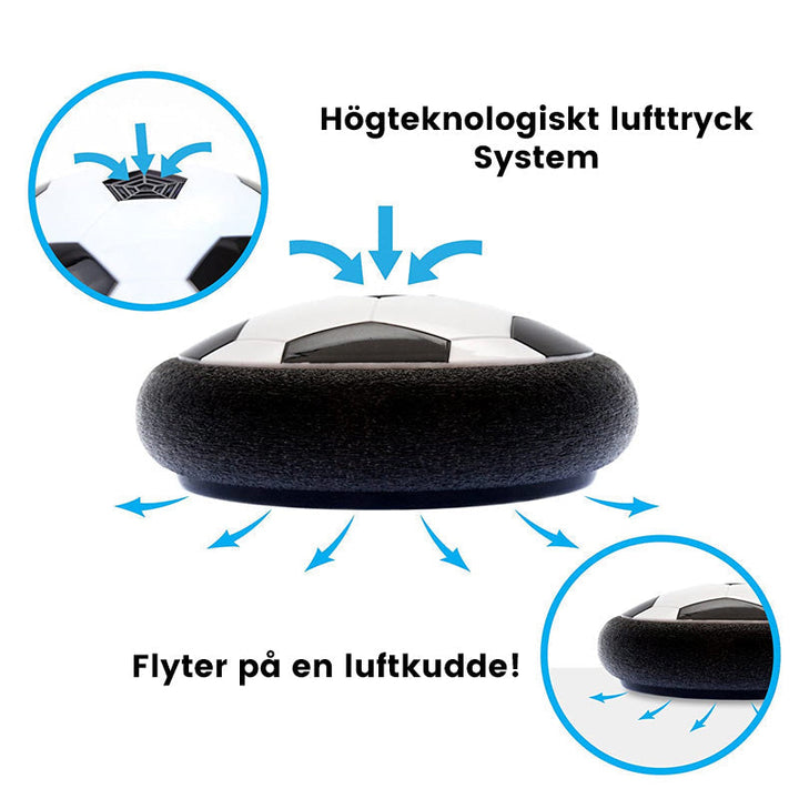 "Färgglad LED-fotboll med hover-effekt, perfekt för barn och husdjur att leka inomhus i mörka miljöer."