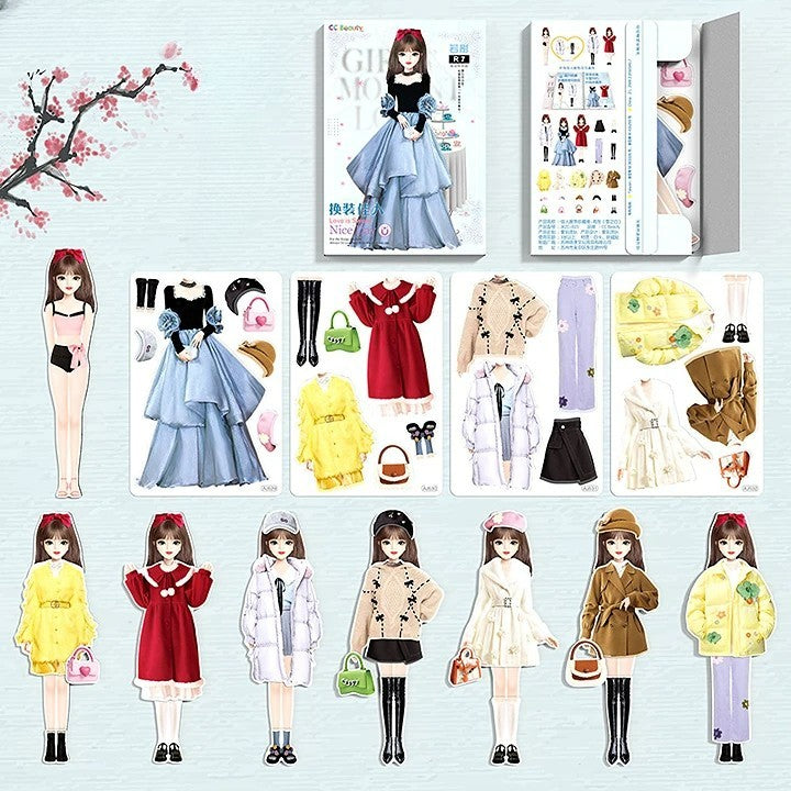 "Färgglad magnetisk klä-upp docka för flickor, med mångsidiga kläder och tillbehör, stimulerar kreativt lekande."